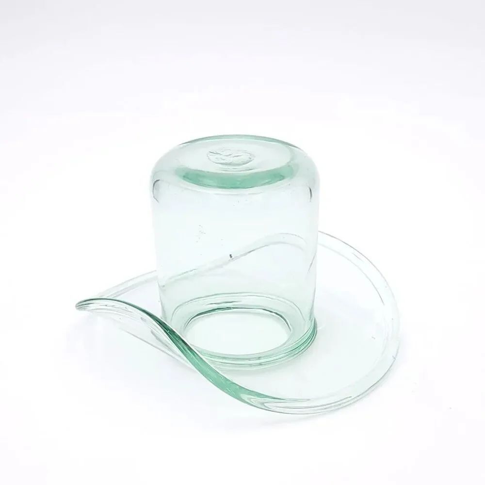 Vintage / Antique Hand Blown Recycled Glass Hat Clear Green Glass